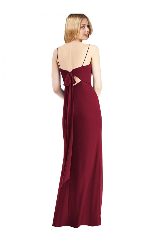 Sem Mangas Alças finas Chiffon Borgonha Comprimento Chão Longo Vestidos de Madrinha Mais Barato