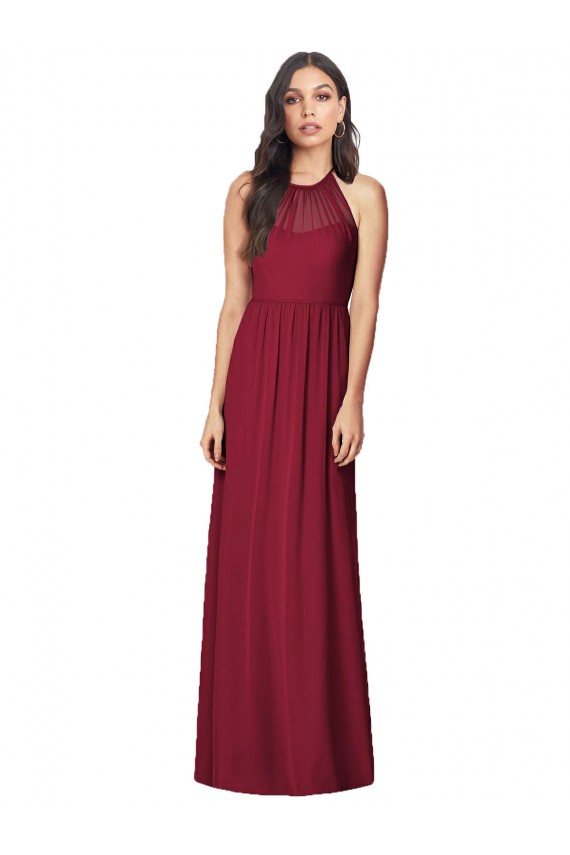 Sem Mangas Cabeçada Chiffon Borgonha Comprimento Chão Trombeta Vestidos de Madrinha Mais Barato
