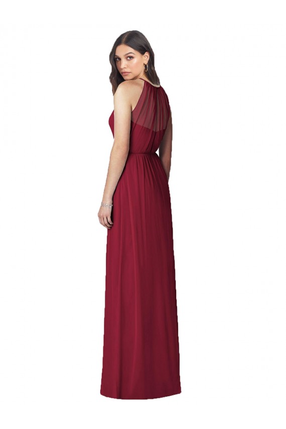Sem Mangas Cabeçada Chiffon Borgonha Comprimento Chão Trombeta Vestidos de Madrinha Mais Barato