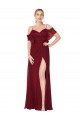 Ombro Frio Decote Alto Chiffon Borgonha Comprimento Chão Vestidos de Madrinha / Vestidos de Noite / Vestidos de Festa Mais Barato