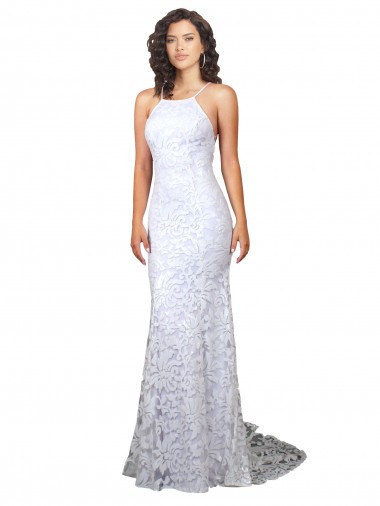 Sem Mangas Decote Alto Renda Branco Comboio Varredela Vestidos de Noiva Mais Barato