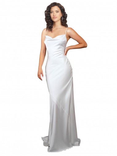 Sem Mangas Decote Capuz Cetim Sedoso Branco Comboio Varredela Vestidos de Noiva Mais Barato