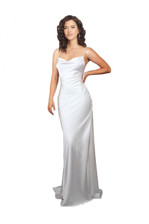 Sem Mangas Decote Capuz Cetim Sedoso Branco Comboio Varredela Vestidos de Noiva Mais Barato