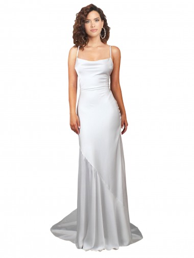 Sem Mangas Decote Capuz Cetim Sedoso Branco Comboio Varredela Longo Vestidos de Noiva Mais Barato