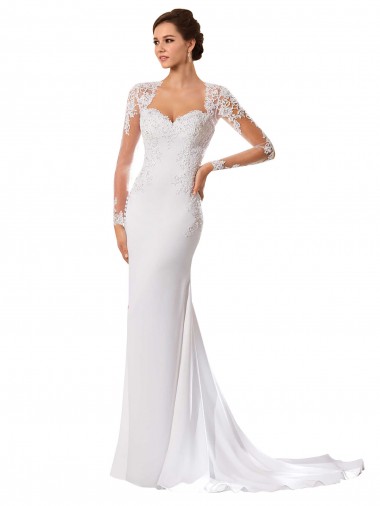 Mangas Compridas Amor Chiffon & Renda Branco Comboio Capela Vestidos de Noiva Mais Barato
