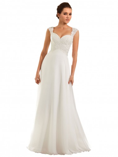 Mangas Compridas Amor Chiffon & Renda Branco Comboio Capela Longo Vestidos de Noiva Mais Barato