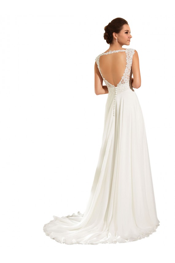 Mangas Compridas Amor Chiffon & Renda Branco Comboio Capela Longo Vestidos de Noiva Mais Barato