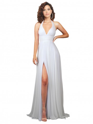 Sem Mangas Decote V Chiffon Branco Comboio Varredela Vestidos de Madrinha Mais Barato