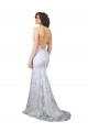 Sem Mangas Decote Alto Crepe Esticado & Lantejoulas Tule Branco Comprimento Chão Vestidos de Madrinha / Vestidos de Noite / Vestidos de Festa Mais Barato