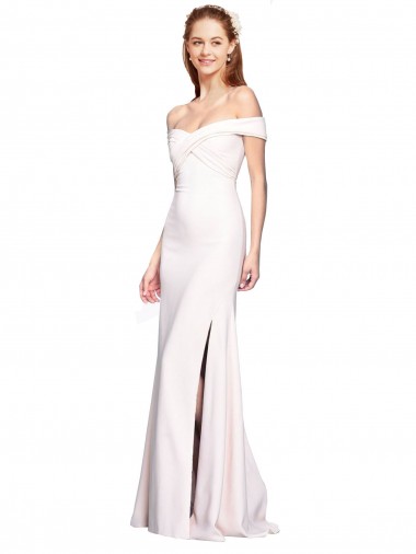 Sem Mangas Fora do Ombro Crepe Esticado Branco Comprimento Chão Vestidos de Madrinha / Vestidos de Noite / Vestidos de Festa Mais Barato