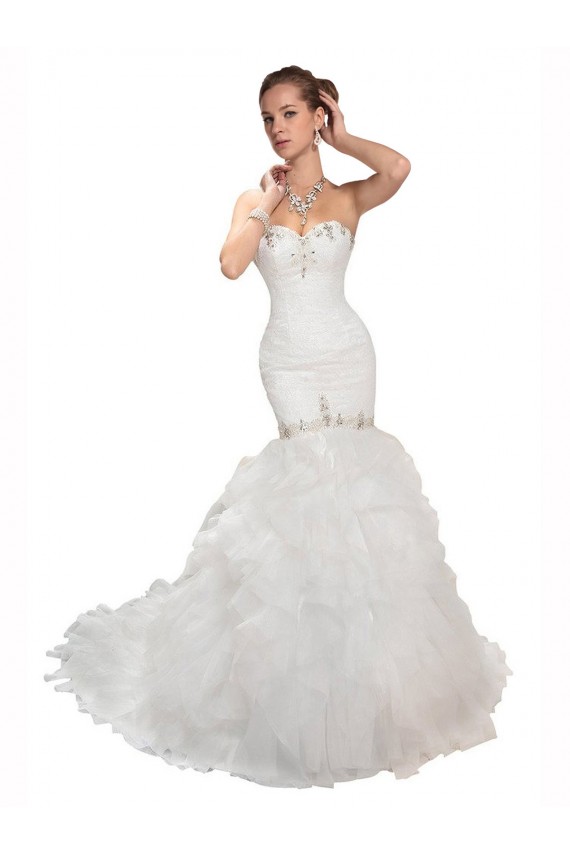 Sem Mangas Amor Tule Branco Comboio Capela Sereia Vestidos de Noiva Mais Barato