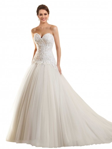 Sem Mangas Amor Tule & Renda Branco Comboio Capela Vestidos de Noiva Mais Barato