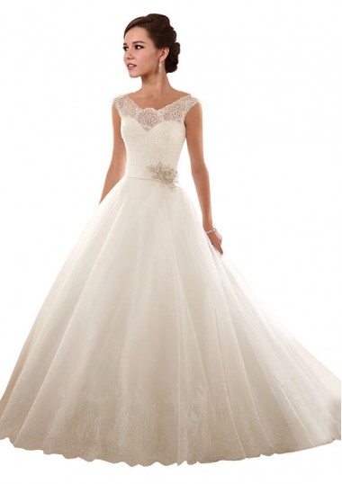 Sem Mangas Fora do Ombro Tule & Renda Branco Comboio Capela Vestido de Noiva Mais Barato