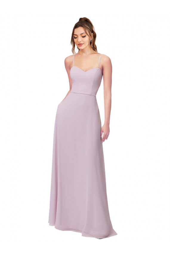 Sem Mangas Amor Chiffon Brilho Rosa Comprimento Chão Vestidos de Madrinha Mais Barato