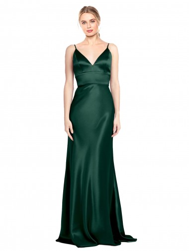 Sem Mangas Decote Alto Cetim Elástico Caçador Verde Comprimento Chão Vestidos de Madrinha / Vestidos de Noite / Vestidos de Festa Mais Barato