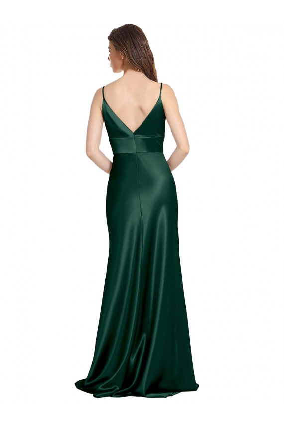 Sem Mangas Decote Alto Cetim Elástico Caçador Verde Comprimento Chão Vestidos de Madrinha / Vestidos de Noite / Vestidos de Festa Mais Barato
