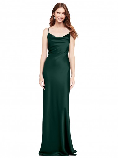 Sem Mangas Decote Capuz Cetim Elástico Caçador Verde Comprimento Chão Vestidos de Madrinha / Vestidos de Noite / Vestidos de Festa Mais Barato