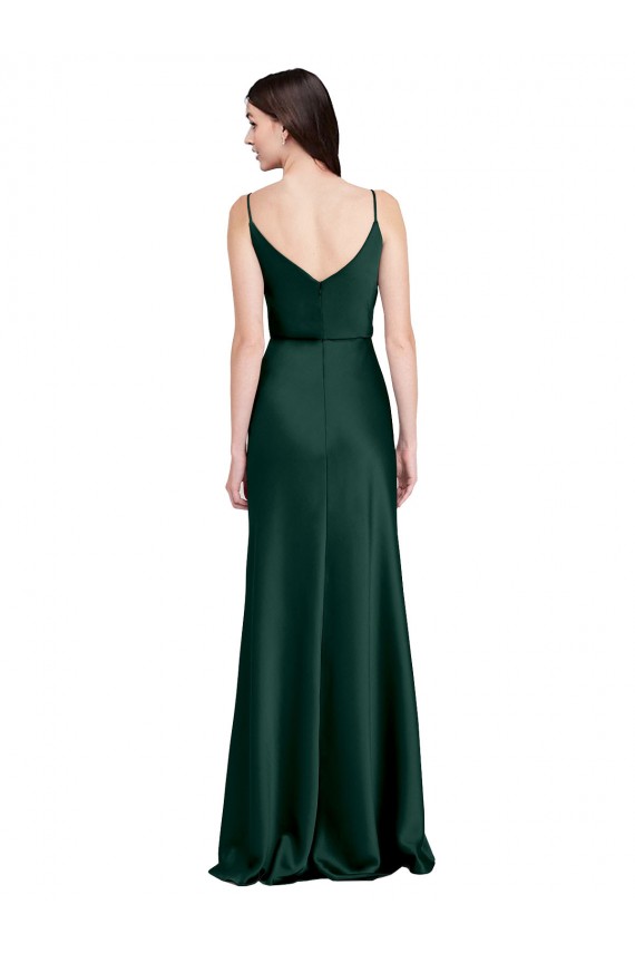Sem Mangas Decote Capuz Cetim Elástico Caçador Verde Comprimento Chão Vestidos de Madrinha / Vestidos de Noite / Vestidos de Festa Mais Barato
