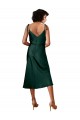 Sem Mangas Decote Capuz Cetim Elástico Caçador Verde Comprimento Midi Vestidos de Madrinha / Vestidos de Noite / Vestidos de Festa Mais Barato