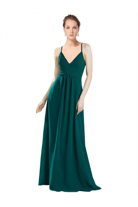 Sem Mangas Decote V Chiffon Caçador Verde Comprimento Chão Linha A Longo Vestidos de Madrinha Mais Barato