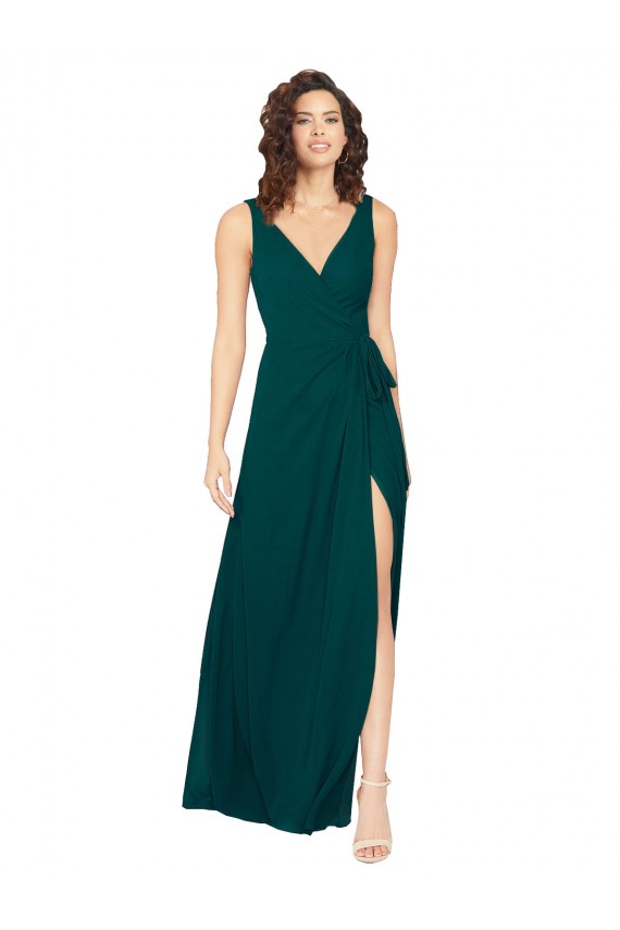 Sem Mangas Decote V Chiffon Caçador Verde Comprimento Chão Longo Vestidos de Madrinha Mais Barato