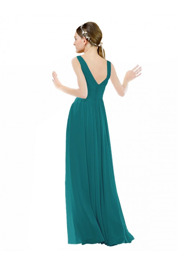 Sem Mangas Decote V Chiffon Caçador Verde Comprimento Chão Vestidos de Madrinha Mais Barato