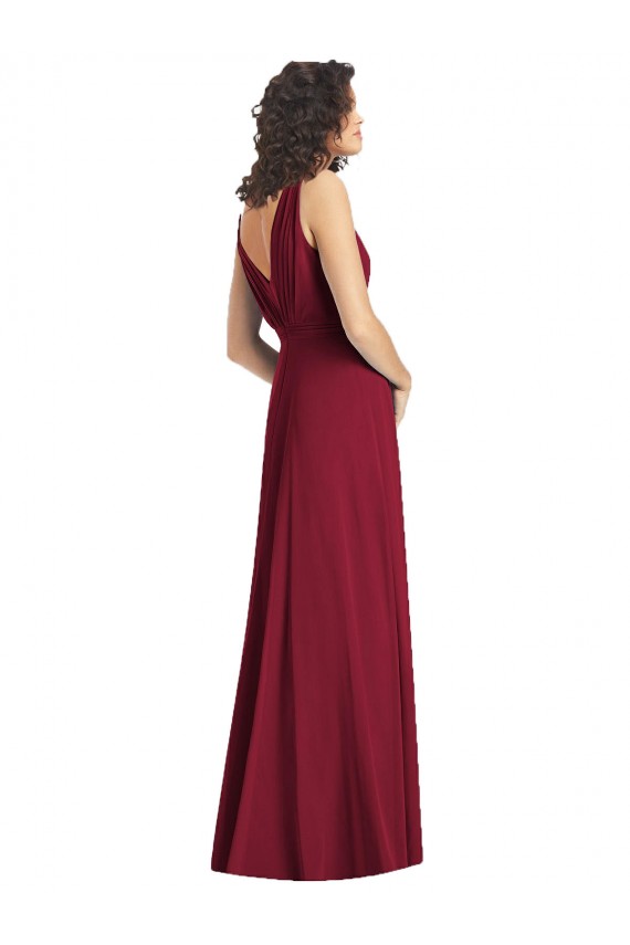 Sem Mangas Decote V Chiffon Caçador Verde Comprimento Chão Vestidos de Festa Mais Barato