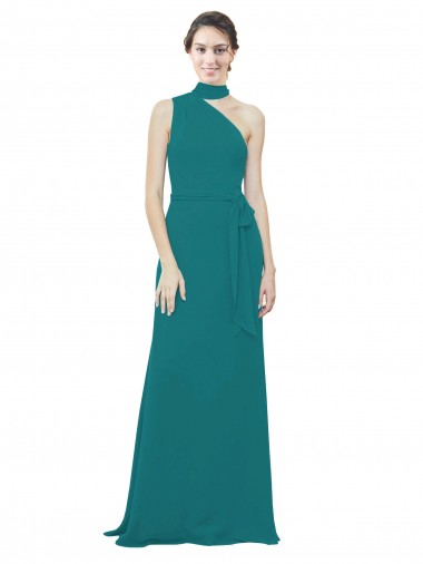 Sem Mangas Um Ombro Chiffon Caçador Verde Comprimento Chão Vestidos de Madrinha Mais Barato