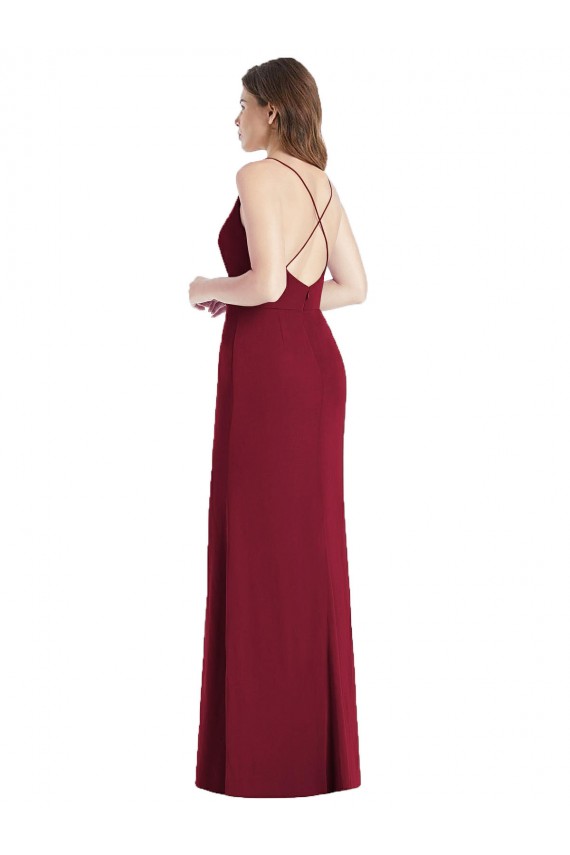 Sem Mangas Decote V Chiffon Caçador Verde Comprimento Chão Vestido de Madrinha Mais Barato