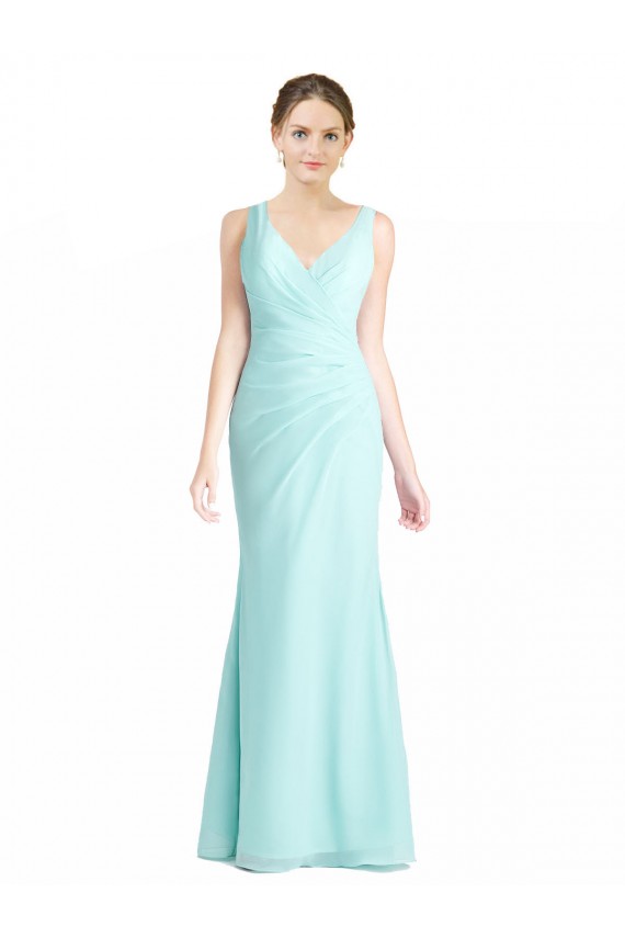 Sem Mangas Decote V Chiffon & Renda Cachoeira Comprimento Chão Vestidos de Madrinha Mais Barato