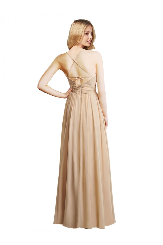 Sem Mangas Amor Chiffon Champanhe Comprimento Chão Vestidos de Madrinha Mais Barato