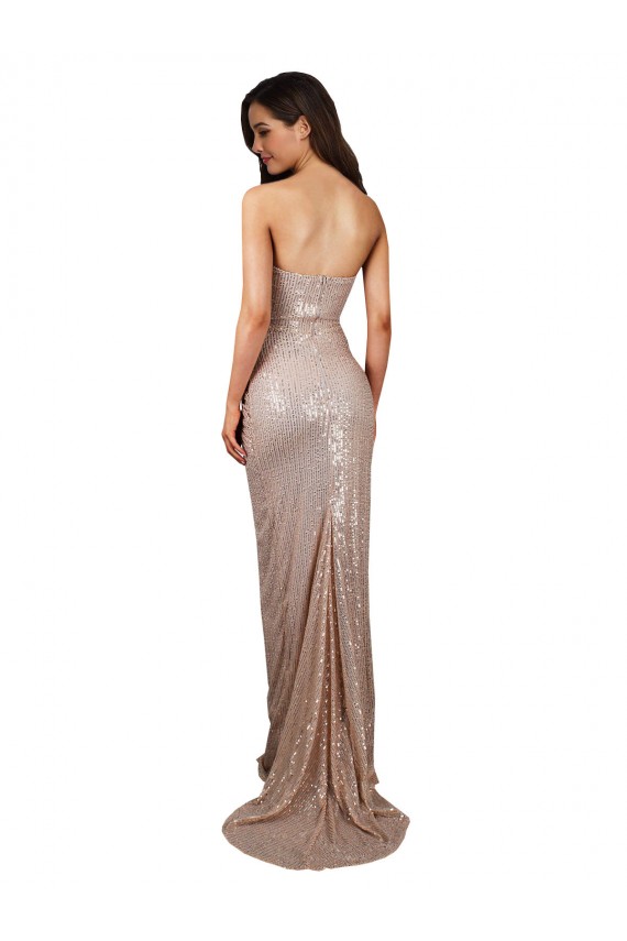 Sem Mangas Colher Lantejoulas Champanhe Comprimento Chão Vestidos de Madrinha / Vestidos de Noite / Vestidos de Festa Mais Barato