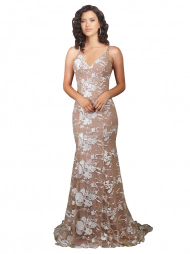 Sem Mangas Decote V Renda Champanhe Comboio Varredela Vestidos de Noiva Mais Barato