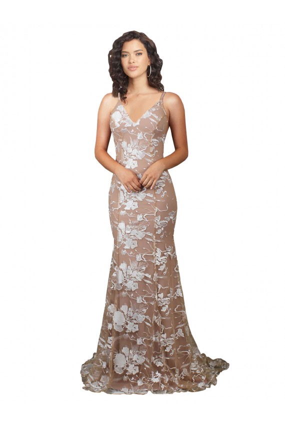 Sem Mangas Decote V Renda Champanhe Comboio Varredela Vestidos de Noiva Mais Barato