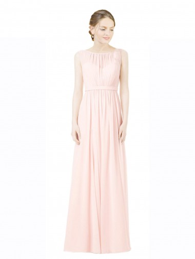 Sem Mangas Jewel Chiffon Comprimento Chão Vestidos de Madrinha Mais Barato