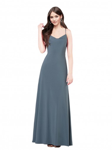 Sem Mangas Decote V Spandex Cinza Ardósia Comprimento Chão Vestidos de Madrinha / Vestidos de Festa Mais Barato
