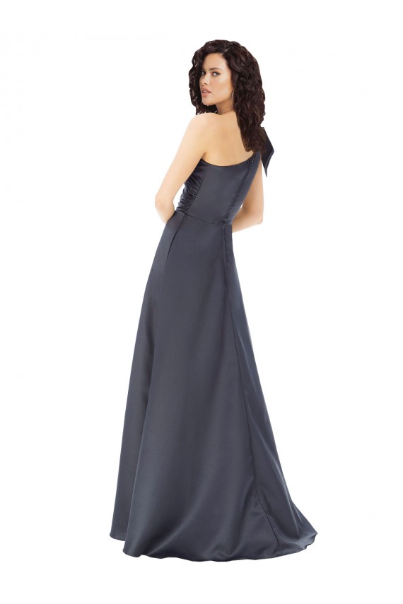 Sem Mangas Um Ombro Cetim Cinza Ardósia Comprimento Chão Vestidos de Madrinha / Vestidos de Noite / Vestidos de Festa Mais Barato