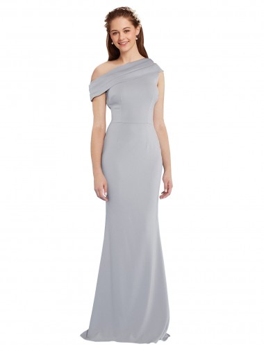 Sem Mangas Um Ombro Crepe Esticado Cinzento 24# Comprimento Chão Vestidos de Madrinha / Vestidos de Noite / Vestidos de Festa Mais Barato