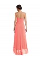Sem Mangas Colher Chiffon Coral Alto Baixo Alto Baixo, Vestidos de Madrinha Mais Barato