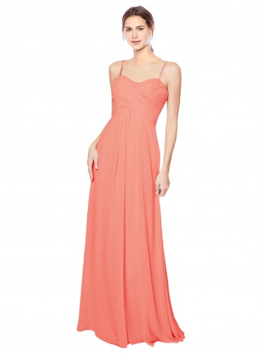 Sem Mangas Amor Chiffon Coral Comprimento Chão Vestidos de Madrinha Mais Barato