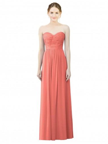 Sem Mangas Sem alças Chiffon Coral Comprimento Chão Vestidos de Madrinha Mais Barato