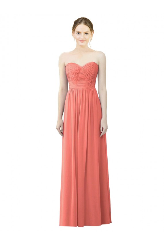 Sem Mangas Sem alças Chiffon Coral Comprimento Chão Vestidos de Madrinha Mais Barato