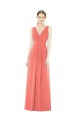 Sem Mangas Decote V Chiffon Coral Comprimento Chão Vestidos de Madrinha Mais Barato