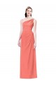 Sem Mangas Um Ombro Chiffon Coral Comprimento Chão Vestidos de Madrinha Mais Barato