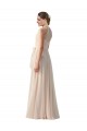Sem Mangas Decote Alto Chiffon Creme Rosa Comprimento Chão Vestidos de Madrinha Mais Barato