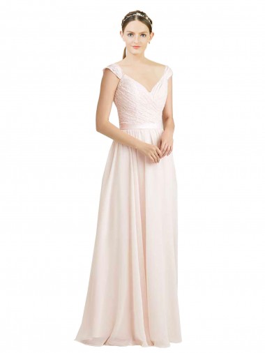 Sem Mangas Amor Chiffon & Renda Creme Rosa Comprimento Chão Vestidos de Madrinha Mais Barato