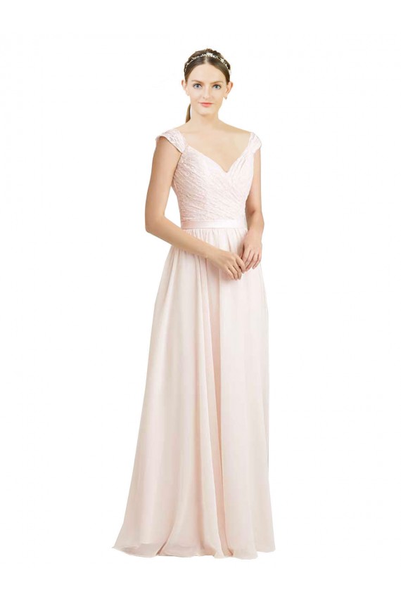 Sem Mangas Amor Chiffon & Renda Creme Rosa Comprimento Chão Vestidos de Madrinha Mais Barato