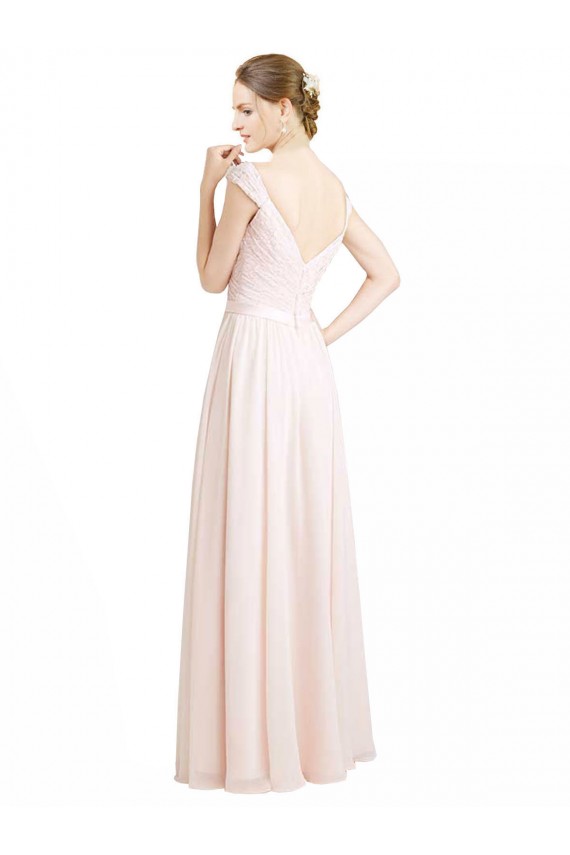 Sem Mangas Amor Chiffon & Renda Creme Rosa Comprimento Chão Vestidos de Madrinha Mais Barato