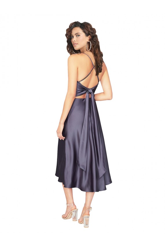 Sem Mangas Colher Cetim Sedoso Crepúsculo Comprimento Midi Vestidos de Madrinha / Vestidos de Festa / Vestidos de Cocktail / Vestidos de Homecoming Mais Barato