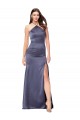 Sem Mangas Cabeçada Cetim Sedoso Crepúsculo Comprimento Chão Vestidos de Madrinha / Vestidos de Noite / Vestidos de Festa Mais Barato
